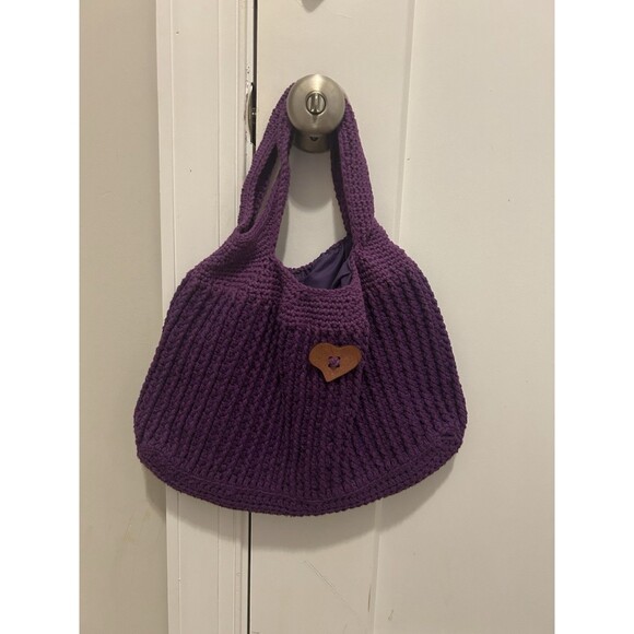 Purse Women Large Purple Hand Knit Chunky Handbag Flower Clutch Bag Slouchy Boho - Picture 1 of 5